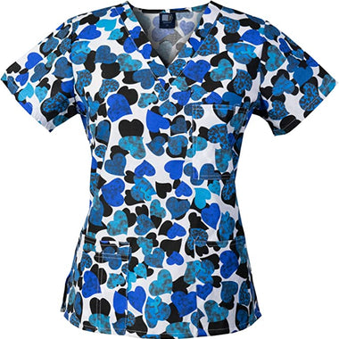 Womens Fashion Scrubs Top, Printed V-Neck with 4-Pockets (ALL SALES ARE FINAL)