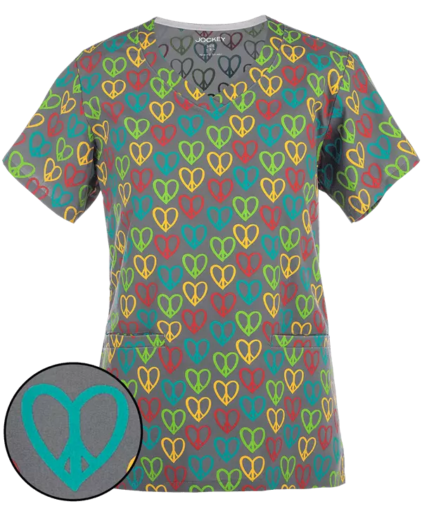 Peaceful Hearts Print Scrub Top