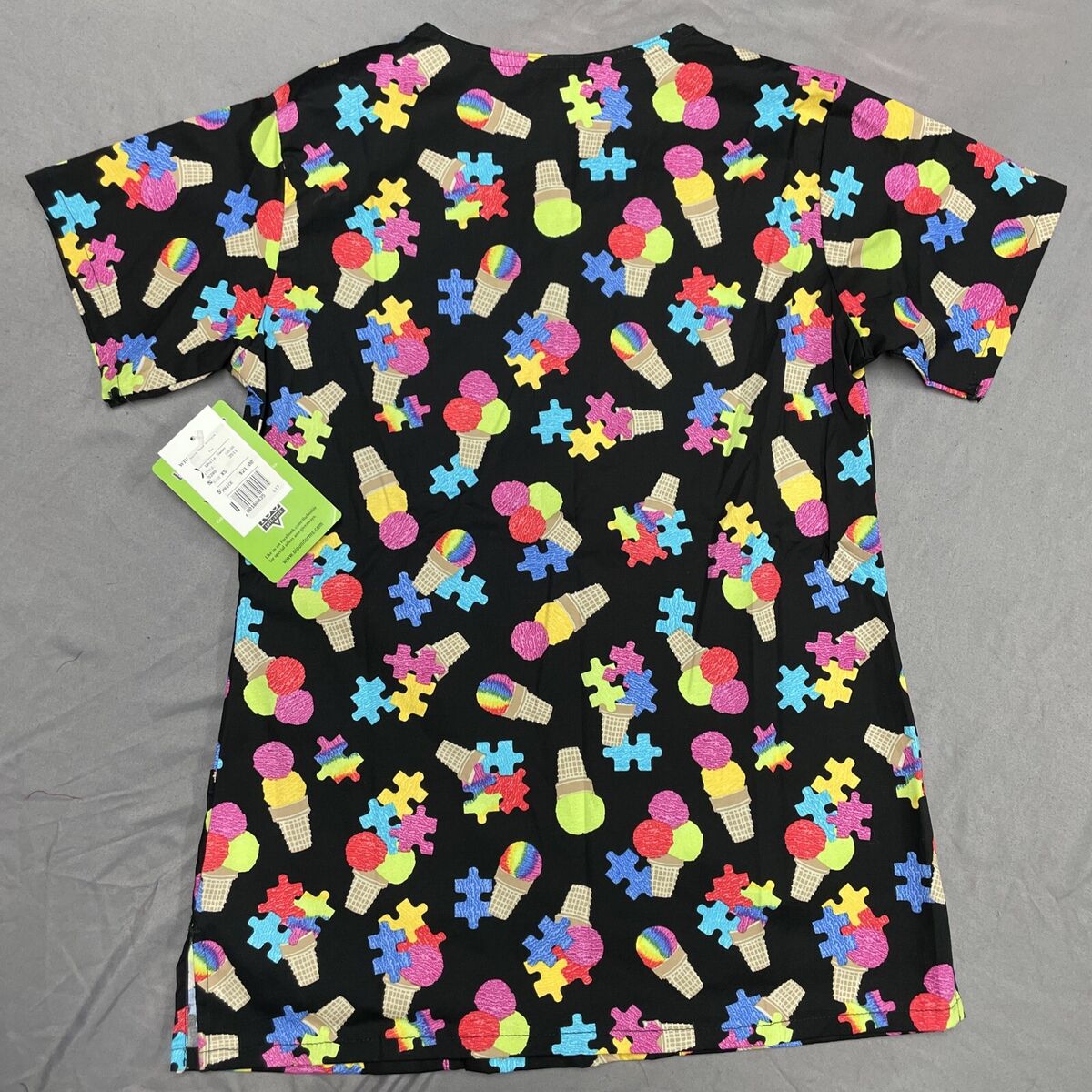 Fun Puzzle and Ice Cream Print Scrub Top