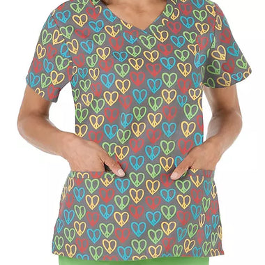 Peaceful Hearts Print Scrub Top