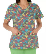 Peaceful Hearts Print Scrub Top