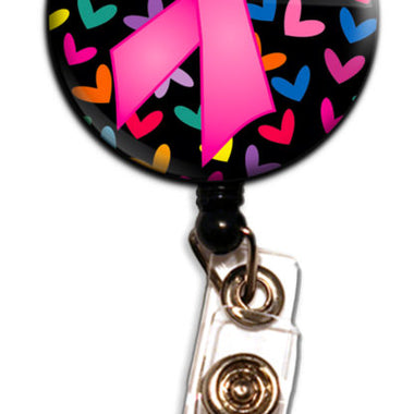 Initial This Retractable Badge Reel – Pink Ribbon Hearts - A & K scrubs and more,LLC
