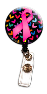 Initial This Retractable Badge Reel – Pink Ribbon Hearts - A & K scrubs and more,LLC