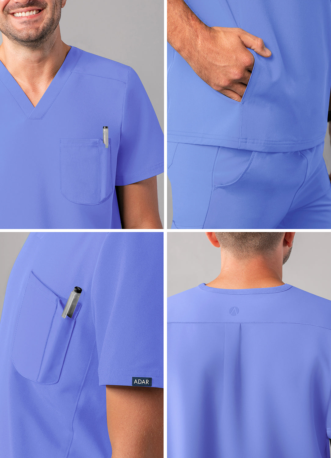ADAR Addition Men's Modern Multi-pocket V-Neck Scrub Top - A & K scrubs and more,LLC