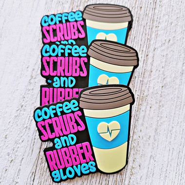 CUP OF COFFEE SCRUBS & RUBBER GLOVES RETRACTABLE BADGE REEL