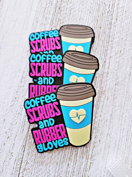 CUP OF COFFEE SCRUBS & RUBBER GLOVES RETRACTABLE BADGE REEL