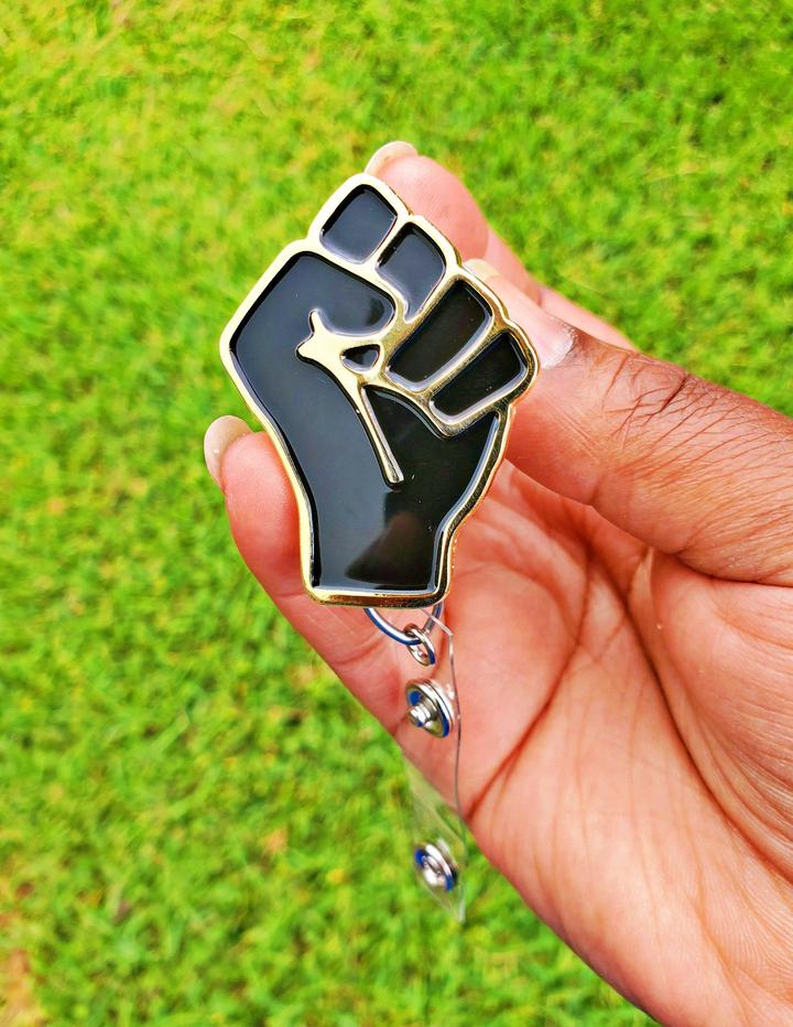 Black & Gold Power Fist Enamel Work Badge - A & K scrubs and more,LLC